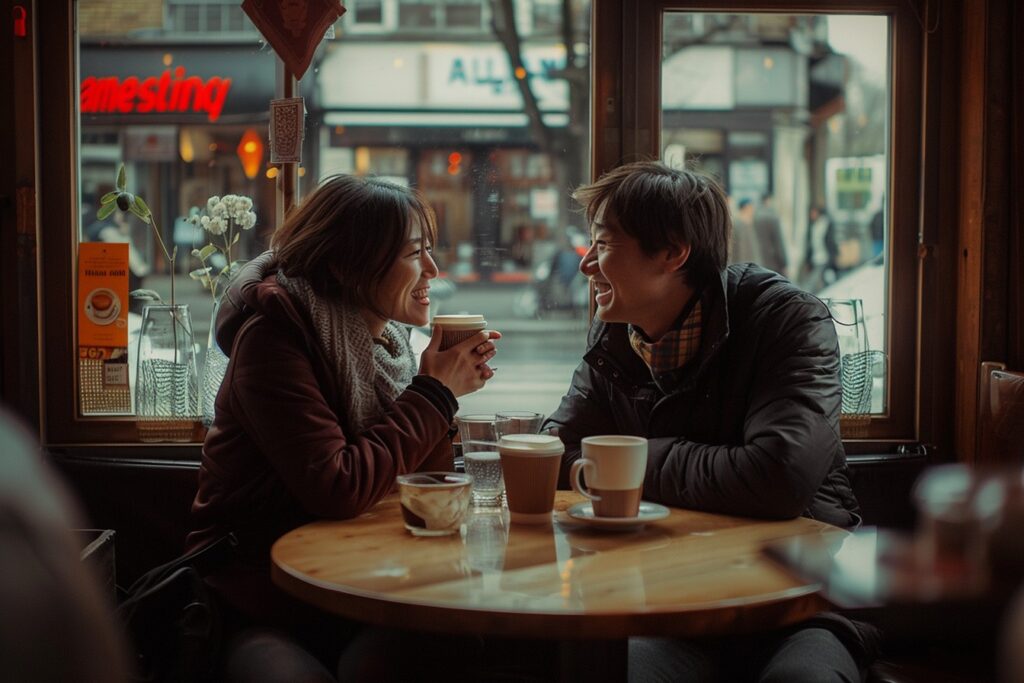 Singles Enjoying A Date At A Cozy Cafe